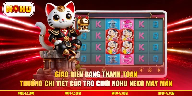 Giao diện bảng thanh toán thưởng chi tiết của trò chơi nohu neko may mắn